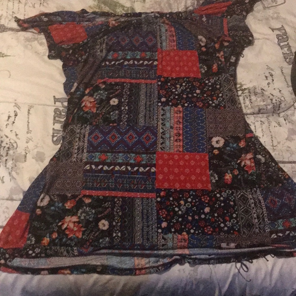 Mini vintage multicolor pattern dress off the shoulder